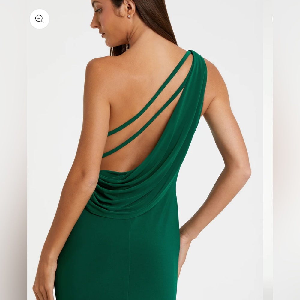 Mac Duggal Green Jersey One Shoulder Drape Back NWT Size 4 - Picture 3 of 4